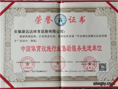 中国体育设施行业售后服务先进单位